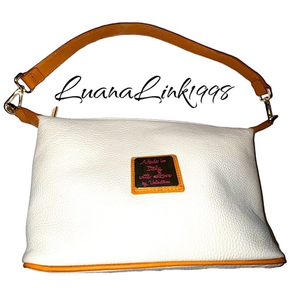 Valentina Italia Leather Hobo White & Tan Shoulder bag purse NWOT